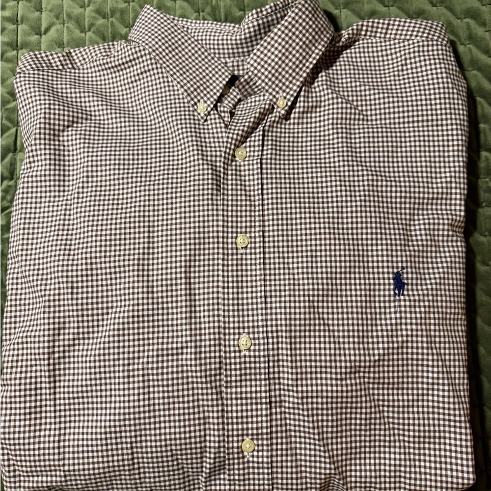 Ralph Lauren‎ brown and white check long sleeve button down shirt size XL tall